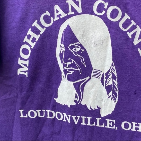 Vintage Mohican County T-shirt ringer raglan stripe 70s 80s Native purple white - Picture 7 of 7